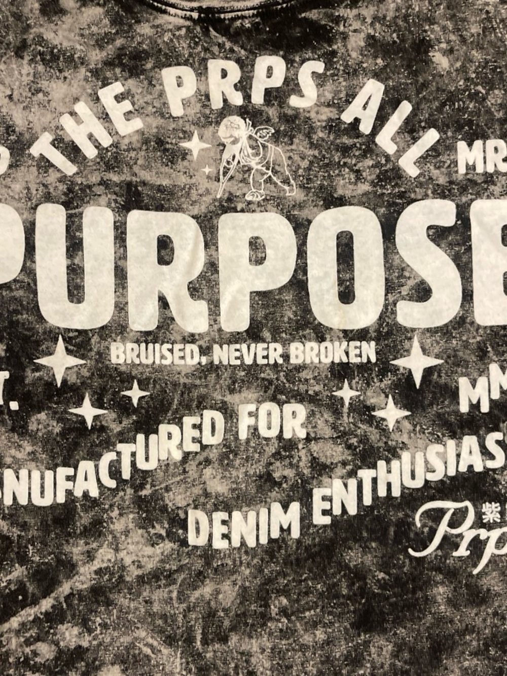 PRPS Black Acid-Wash "PURPOSE" Graphic Tee with White Print
